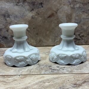 Vtg Westmoreland Paneled Grape Milk Glass Pair 4" Candle Stick Candle Holders
